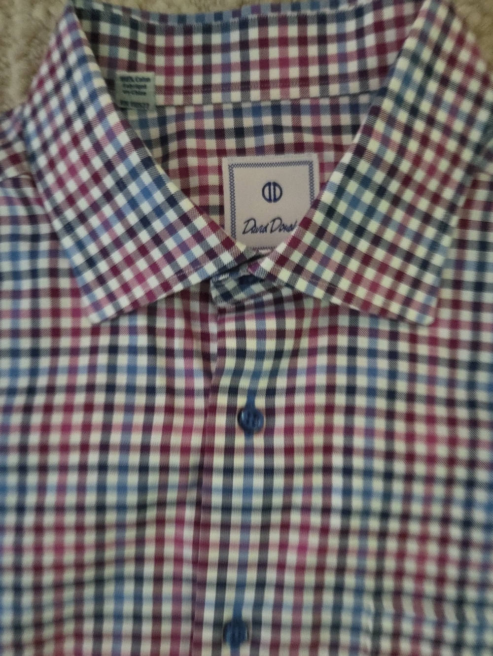 David Donahue Men's XL Red Blue Black Gingham Check Cotton Dress Shirt